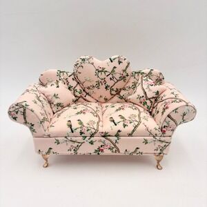 Mele & Co Pink Floral Sofa Jewelry Box Miniature Bird Print Couch Heart Back